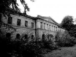 Vom Marstall von Schloss Dwasieden bei Sassnitz auf Rügen steht nur noch die Fassade.