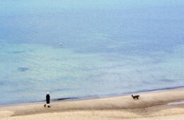 Frau mit Hund am Strand in Kühlungsborn