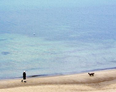 Frau mit Hund am Strand in Kühlungsborn